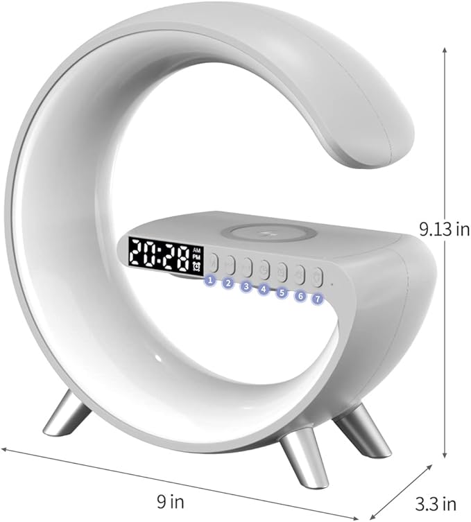 Bluetooth Speaker Lamp with Wireless Charger, RGB Night Light, Alarm Clock, App Control - White
