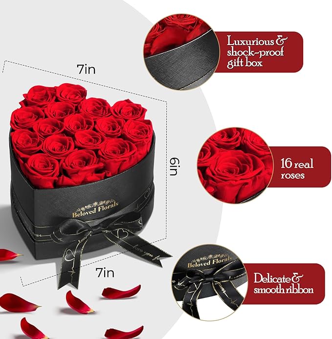 16 Preserved Flowers Rose Birthday Gifts for Women Her Mom Wife Girlfriend Grandma on Valentines Mothers Day Christmas Anniversary Romantic