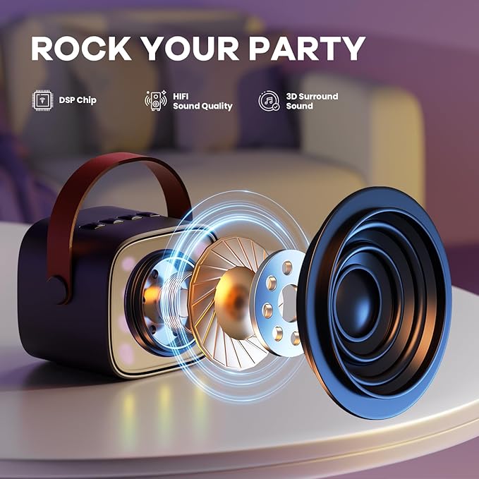Mini Karaoke Machine with 2 Wireless Microphones for Kids Adults, Portable Bluetooth Speaker