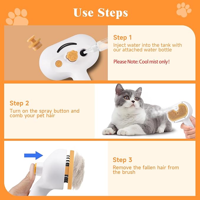 Pet Steam Brush for Dog & Cat