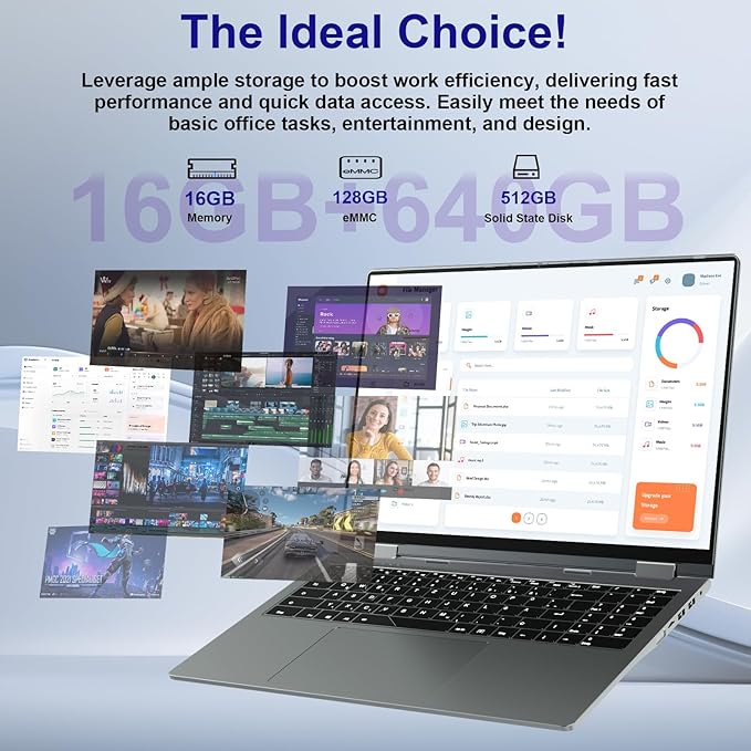 jumper 16 inch Laptop Computer, Convertible Laptop with Quad Core, 16GB DDR RAM 640GB Storage