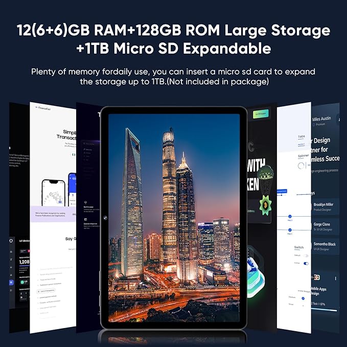 Android 15 Tablet,11 Inch Tablets with Octa Core Processor, 12GB RAM 128GB ROM 1TB Expand